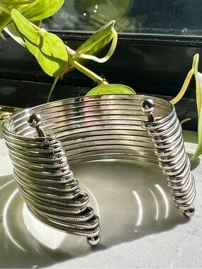 Heavy Multi-Strand Silver Cuff Bracelet | Chunky Boho Statement Stack
